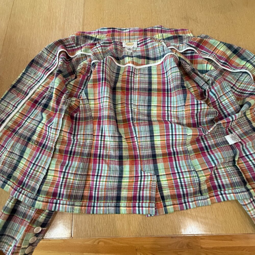 XL Cotton Plaid Madras Blazer Jacket Talbots 16 preppy academia stripe retro 90s - Picture 6 of 16